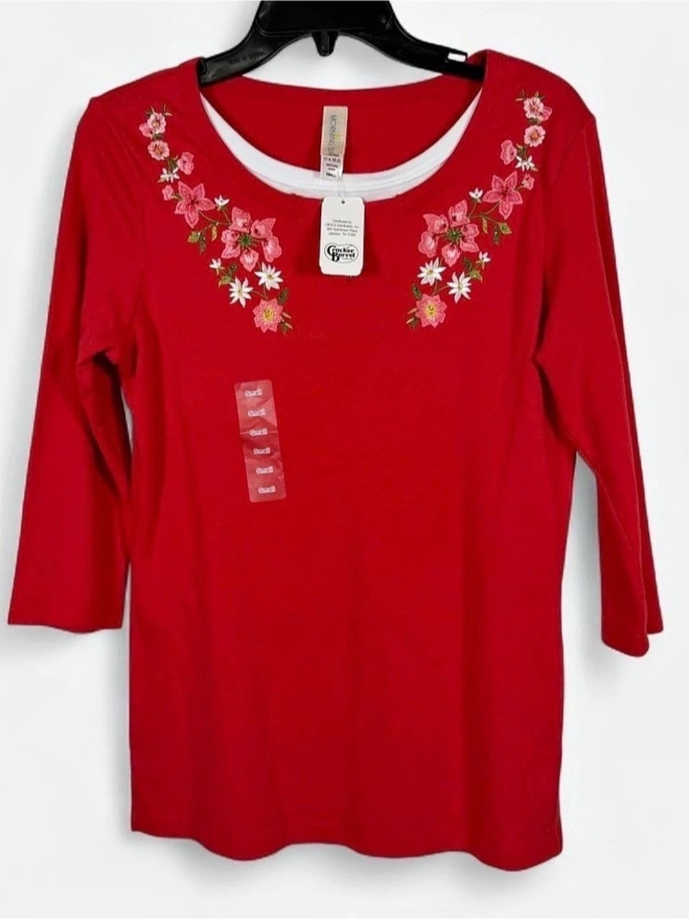 NWT- Morning Sun Embroidered Long Sleeve Top in Red Small NWT